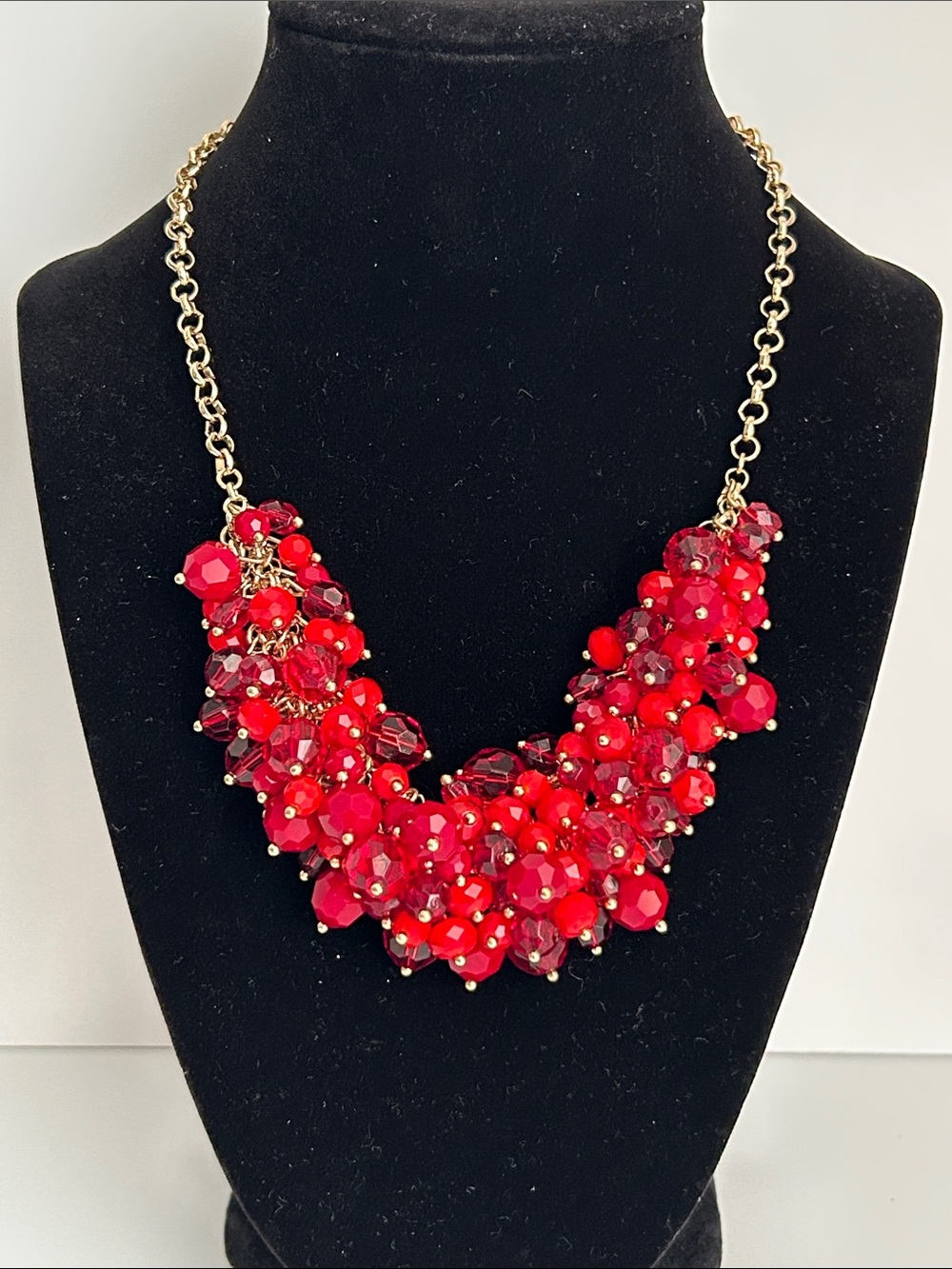 Anna & Ava Red Faceted crystal bead  Necklace with Gold Chain
